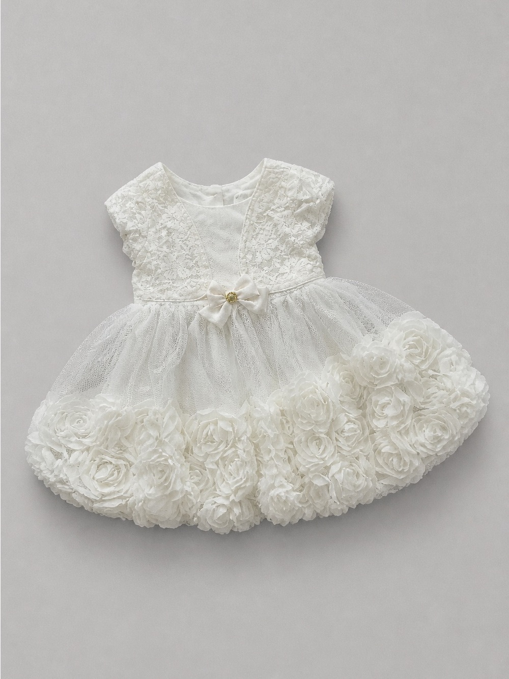 Ivory Lace Bodice Tulle Dress – Floral Overlay Special Occasion Dress | Nannette